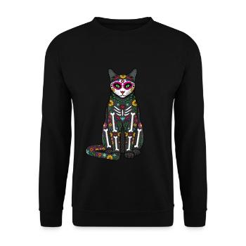 Chat Floral Muertos Jour Des Morts Halloween - Sweat-shirt Unisexe - noir - Devant - Alina (178cm) & Michal (187cm)
