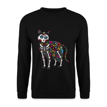 Gruselige Katze Blumen Muertos Tag Des Toten Halloween - Unisex Pullover - Schwarz - Vorne - Alina (178cm) & Michal (187cm)