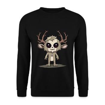 Niedliches Kawaii Wendigo Kryptid Monster - Unisex Pullover - Schwarz - Vorne - Alina (178cm) & Michal (187cm)