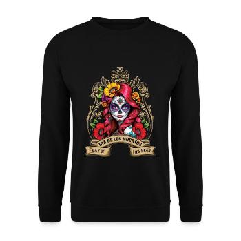 Mexican Floral Muertos Day Of Dead Halloween - Unisex Sweatshirt - black - Front - Alina (178cm) & Michal (187cm)