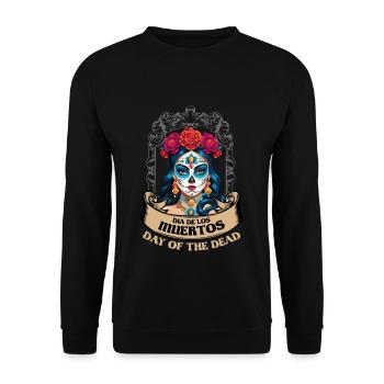 Catrina Mexikanische Blumen Muertos Tag Des Toten - Unisex Pullover - Schwarz - Vorne - Alina (178cm) & Michal (187cm)