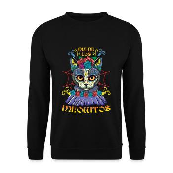 Dia De Los Meowtos Muertos Tag der Toten Halloween - Unisex Pullover - Schwarz - Vorne - Alina (178cm) & Michal (187cm)
