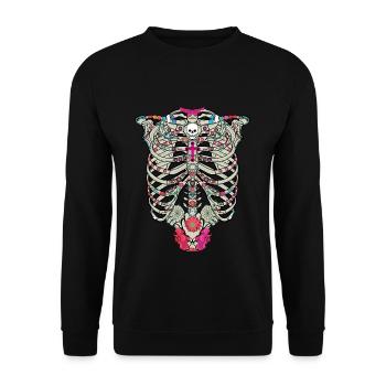 Skelett Muertos Tag der Toten Halloween - Unisex Pullover - Schwarz - Vorne - Alina (178cm) & Michal (187cm)