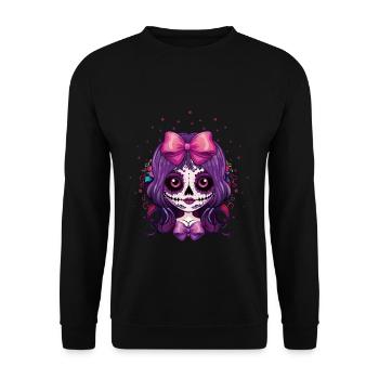 Fee Calavera Muertos Tag der Toten Halloween - Unisex Pullover - Schwarz - Vorne - Alina (178cm) & Michal (187cm)