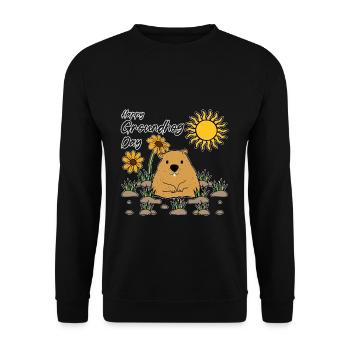 Happy Groundhog Day Sunny Flower Friend - Unisex Sweatshirt - black - Front - Alina (178cm) & Michal (187cm)