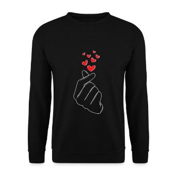 Herzhand Geste Liebe Rot Herz Symbolik - Unisex Pullover - Schwarz - Vorne - Alina (178cm) & Michal (187cm)