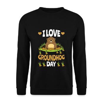 Ich Liebe Groundhog Day Niedlicher Murmeltier Spaß - Unisex Pullover - Schwarz - Vorne - Alina (178cm) & Michal (187cm)