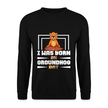 Born on Groundhog Day Funny Illustration - Unisex Sweatshirt - black - Front - Alina (178cm) & Michal (187cm)