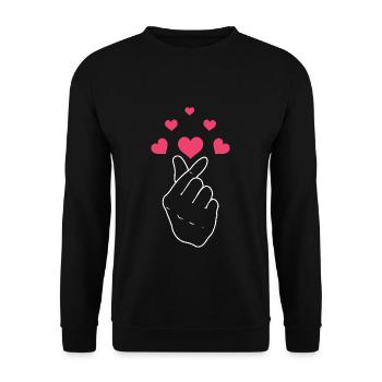 Süße Herzhand Geste Mit Herzen - Unisex Pullover - Schwarz - Vorne - Alina (178cm) & Michal (187cm)