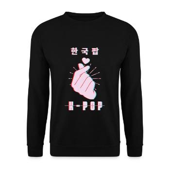 K-Pop Liebeszeichen Mit Herz Und Hand - Unisex Pullover - Schwarz - Vorne - Alina (178cm) & Michal (187cm)