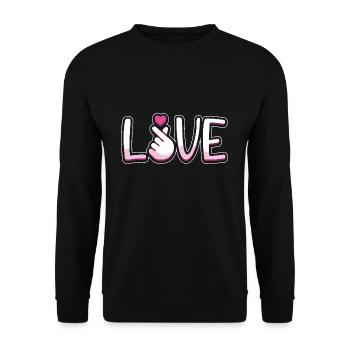 Liebe Hand Herz Zeichen Kunstwerk - Unisex Pullover - Schwarz - Vorne - Alina (178cm) & Michal (187cm)