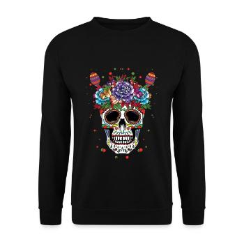 Colorful skull art with flowers - Unisex Sweatshirt - black - Front - Alina (178cm) & Michal (187cm)