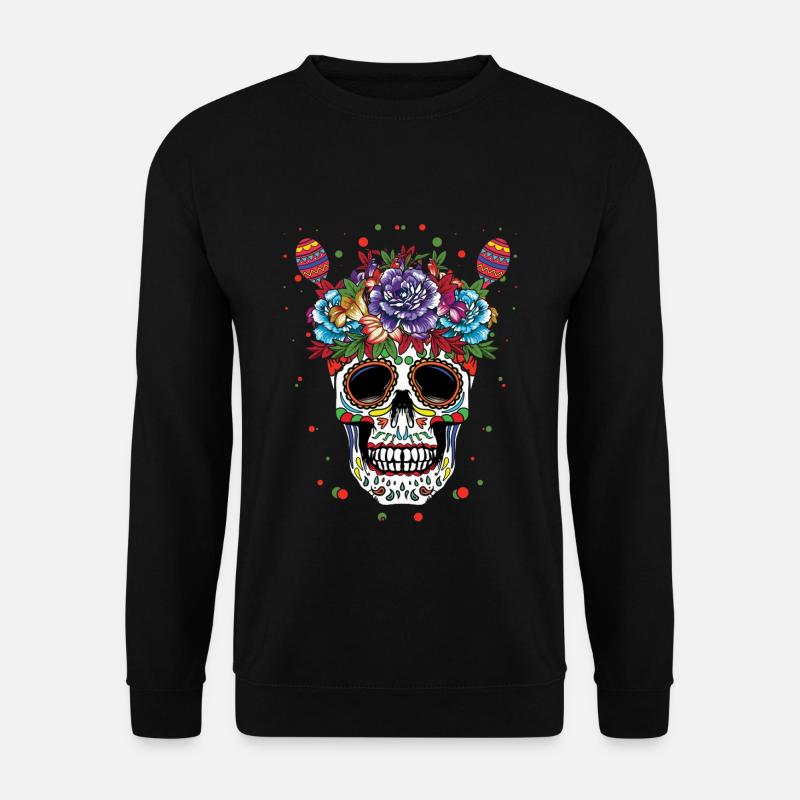 Bunte Totenkopf-Kunst Mit Blumen - Unisex Pullover - Schwarz