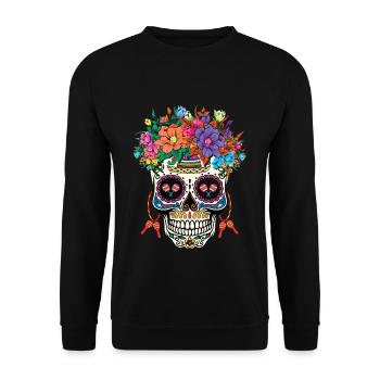 Colorful skull with floral wreath art - Unisex Sweatshirt - black - Front - Alina (178cm) & Michal (187cm)