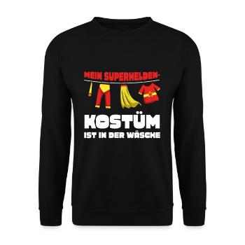 Karneval Mein Superheldenkostüm Ist In Der Wäsche - Unisex Pullover - Schwarz - Vorne - Alina (178cm) & Michal (187cm)