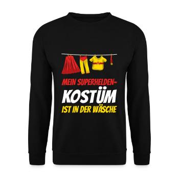 Fasching Mein Superheldenkostüm Ist In Der Wäsche - Unisex Pullover - Schwarz - Vorne - Alina (178cm) & Michal (187cm)