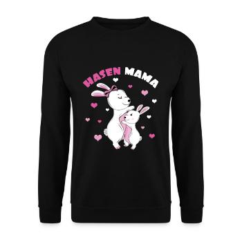 Hasen Mama Liebevolle Umarmung - Unisex Pullover - Schwarz - Vorne - Alina (178cm) & Michal (187cm)