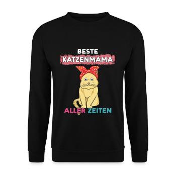 Beste Katzenmama Aller Zeiten Mit Niedlicher Katze - Unisex Pullover - Schwarz - Vorne - Alina (178cm) & Michal (187cm)