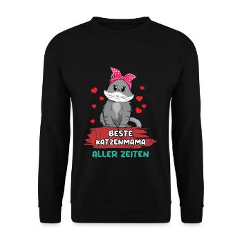 Beste Katzenmama Aller Zeiten Mit Herz - Unisex Pullover - Schwarz - Vorne - Alina (178cm) & Michal (187cm)