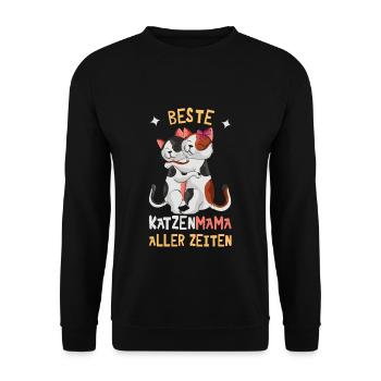Beste Katzenmama Aller Zeiten Süße Katzen Umarmung - Unisex Pullover - Schwarz - Vorne - Alina (178cm) & Michal (187cm)