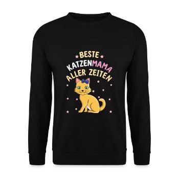 Beste Katzenmama Aller Zeiten mit Niedlicher Katze - Unisex Pullover - Schwarz - Vorne - Alina (178cm) & Michal (187cm)