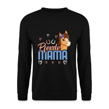 Pferde Mama Herz Hufeisen Kunst - Unisex Pullover - Schwarz - Vorne - Alina (178cm) & Michal (187cm)