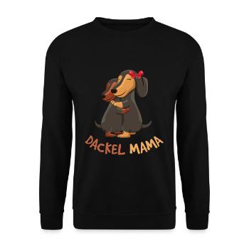 Dackel Mama Liebevoller Hund Umarmung - Unisex Pullover - Schwarz - Vorne - Alina (178cm) & Michal (187cm)