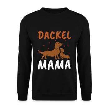 Liebevolle Dackel Mama Illustration - Unisex Pullover - Schwarz - Vorne - Alina (178cm) & Michal (187cm)
