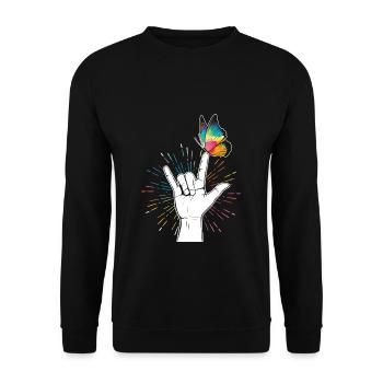 Autisme signe de la main papillon - Sweat-shirt Unisexe - noir - Devant - Alina (178cm) & Michal (187cm)