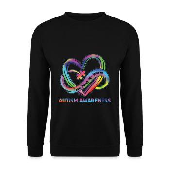 Autismus Liebe Braucht Keine Worte - Unisex Pullover - Schwarz - Vorne - Alina (178cm) & Michal (187cm)