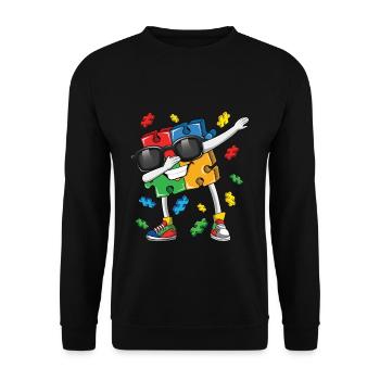 Autismus Puzzle Dabbing Spaßig Bunt - Unisex Pullover - Schwarz - Vorne - Alina (178cm) & Michal (187cm)