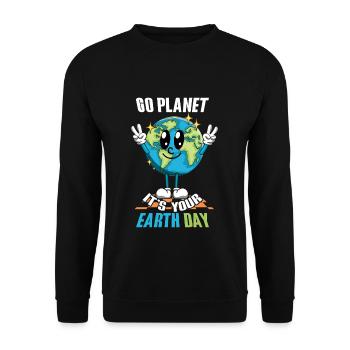 Go Planet Es Ist Dein Earth Day Freude - Unisex Pullover - Schwarz - Vorne - Alina (178cm) & Michal (187cm)