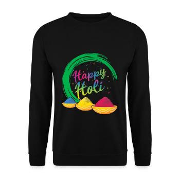 Happy Holi Festival Farbpulver Freude - Unisex Pullover - Schwarz - Vorne - Alina (178cm) & Michal (187cm)