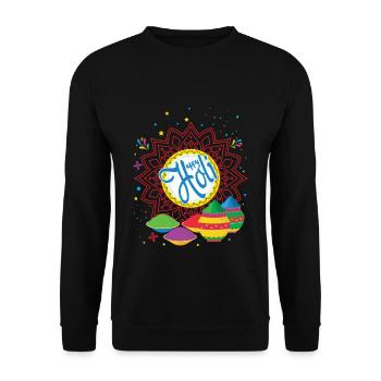 Happy Holi Festival Buntes Erlebnis - Unisex Pullover - Schwarz - Vorne - Alina (178cm) & Michal (187cm)
