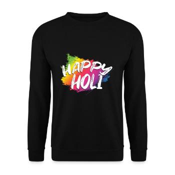 Happy Holi Farbenfrohes Holi Festival Motiv - Unisex Pullover - Schwarz - Vorne - Alina (178cm) & Michal (187cm)