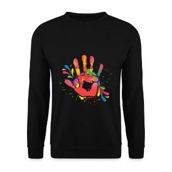 Holi Festival Coloré Empreinte de Main Joie - Sweat-shirt Unisexe - noir - Devant - Alina (178cm) & Michal (187cm)