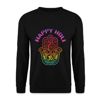Holi Festival Happy Holi Handmotiv - Unisex Pullover - Schwarz - Vorne - Alina (178cm) & Michal (187cm)