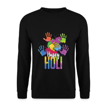 Happy Holi Festival Colorful Handprints - Unisex Sweatshirt - black - Front - Alina (178cm) & Michal (187cm)