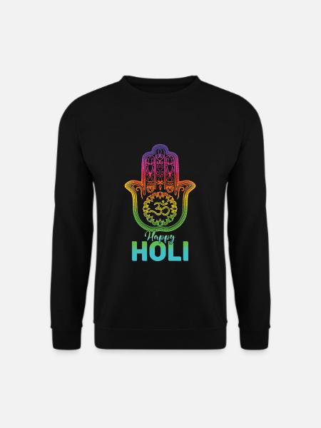 Holi Festival: Happy Holi Hamsa Hand Design - Unisex Pullover - Schwarz