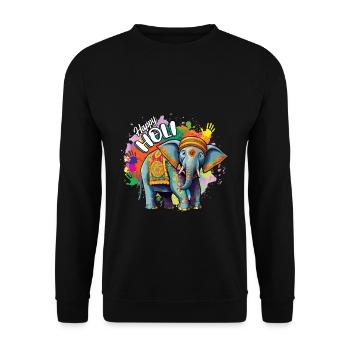 Farbenfrohes Holi Festival Elefant Happy Holi - Unisex Pullover - Schwarz - Vorne - Alina (178cm) & Michal (187cm)