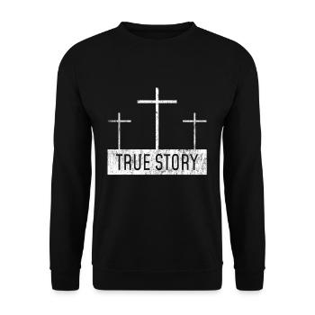 Ostern True Story Kreuz Symbolik - Unisex Pullover - Schwarz - Vorne - Alina (178cm) & Michal (187cm)