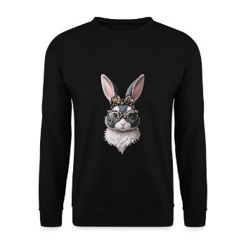 Easter Stylish Bunny with Glasses and Bow - Unisex Sweatshirt - black - Front - Alina (178cm) & Michal (187cm)