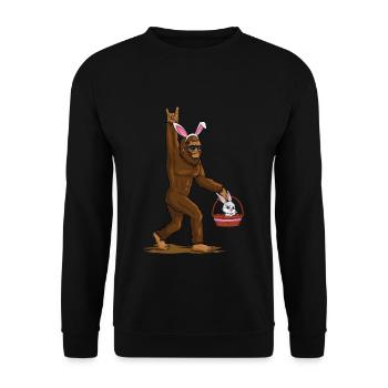 Lustiger Bigfoot Mit Osterhase Ostern Spaß - Unisex Pullover - Schwarz - Vorne - Alina (178cm) & Michal (187cm)