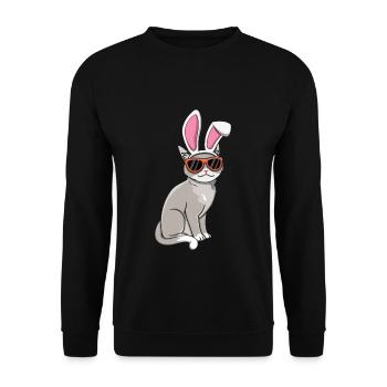 Coole Osterkatze Mit Hasenohren - Unisex Pullover - Schwarz - Vorne - Alina (178cm) & Michal (187cm)
