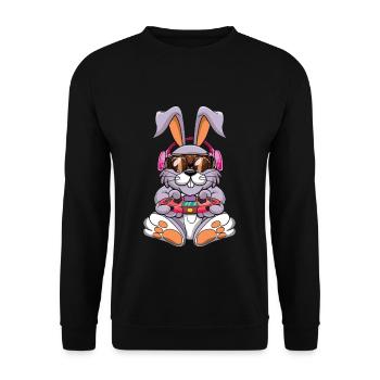 Lapin de Pâques de jeu avec écouteurs Pâques - Sweat-shirt Unisexe - noir - Devant - Alina (178cm) & Michal (187cm)