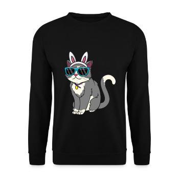 Chat cool avec des oreilles de lapin de Pâques - Sweat-shirt Unisexe - noir - Devant - Alina (178cm) & Michal (187cm)
