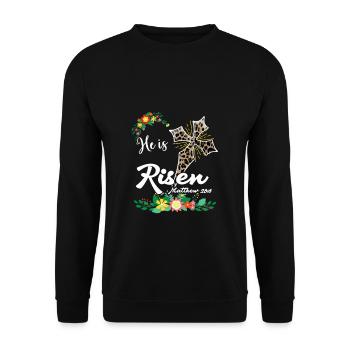 Ostern He Is Risen Matthew 28:6 - Unisex Pullover - Schwarz - Vorne - Alina (178cm) & Michal (187cm)