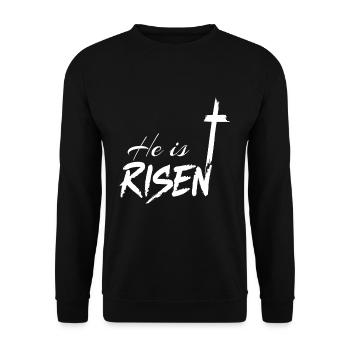 Ostern He Is Risen Kreuz Botschaft - Unisex Pullover - Schwarz - Vorne - Alina (178cm) & Michal (187cm)