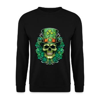 St Patrick's Day Skull with Shamrock and Top Hat - Unisex Sweatshirt - black - Front - Alina (178cm) & Michal (187cm)