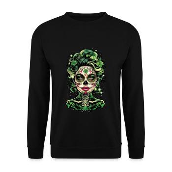 Faszinierende St Patricks Day Calavera Kunst - Unisex Pullover - Schwarz - Vorne - Alina (178cm) & Michal (187cm)